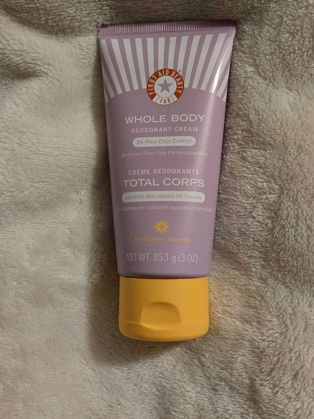 New First Aid Beauty Whole Body Deodorant Cream - Lavender Tube with Yellow Cap